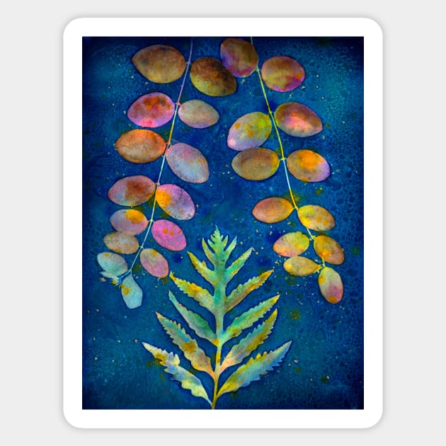 Botanical cyanotype and watercolor Sticker by redwitchart